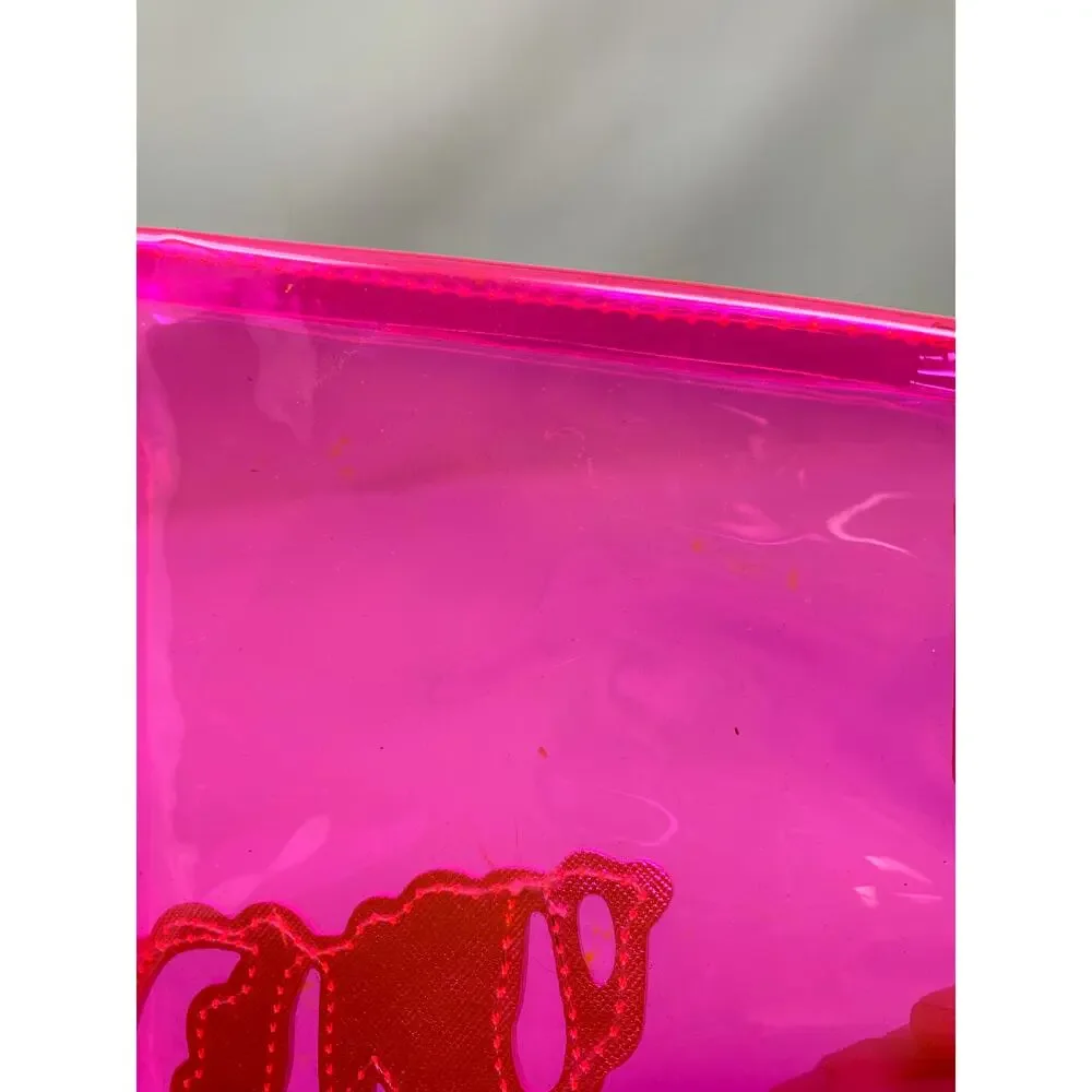 Lilly Pulitzer Clear Hot Pink Havana Clutch Pouch Gold Tone Zipper Shell Design